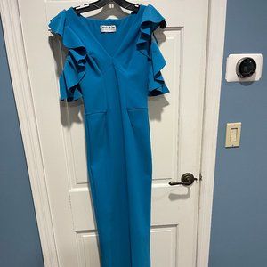 Chiara Boni La Petite Robe Elegant Blue Cold-Shoulder Ruffle Gown